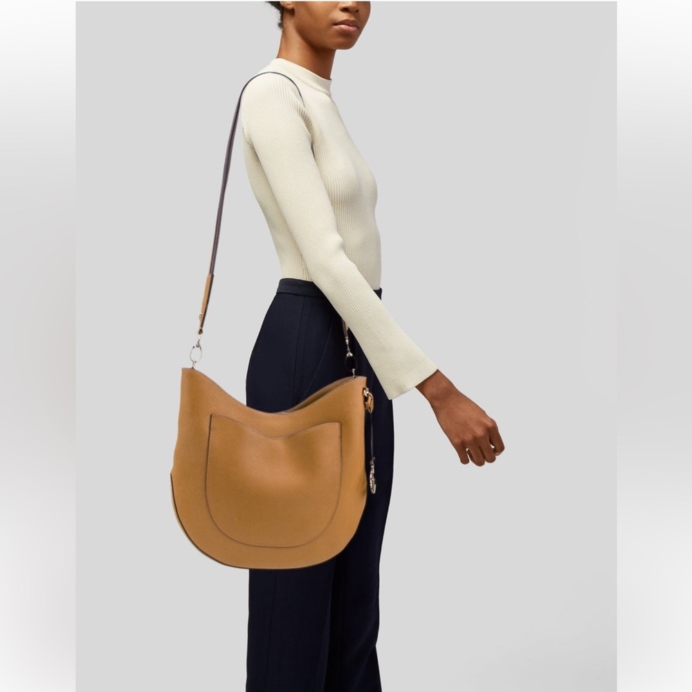 EUC Henri Bendel Saffiano Leather Shoulder Bag Tan Camel Leather Adjustable - Picture 2 of 13